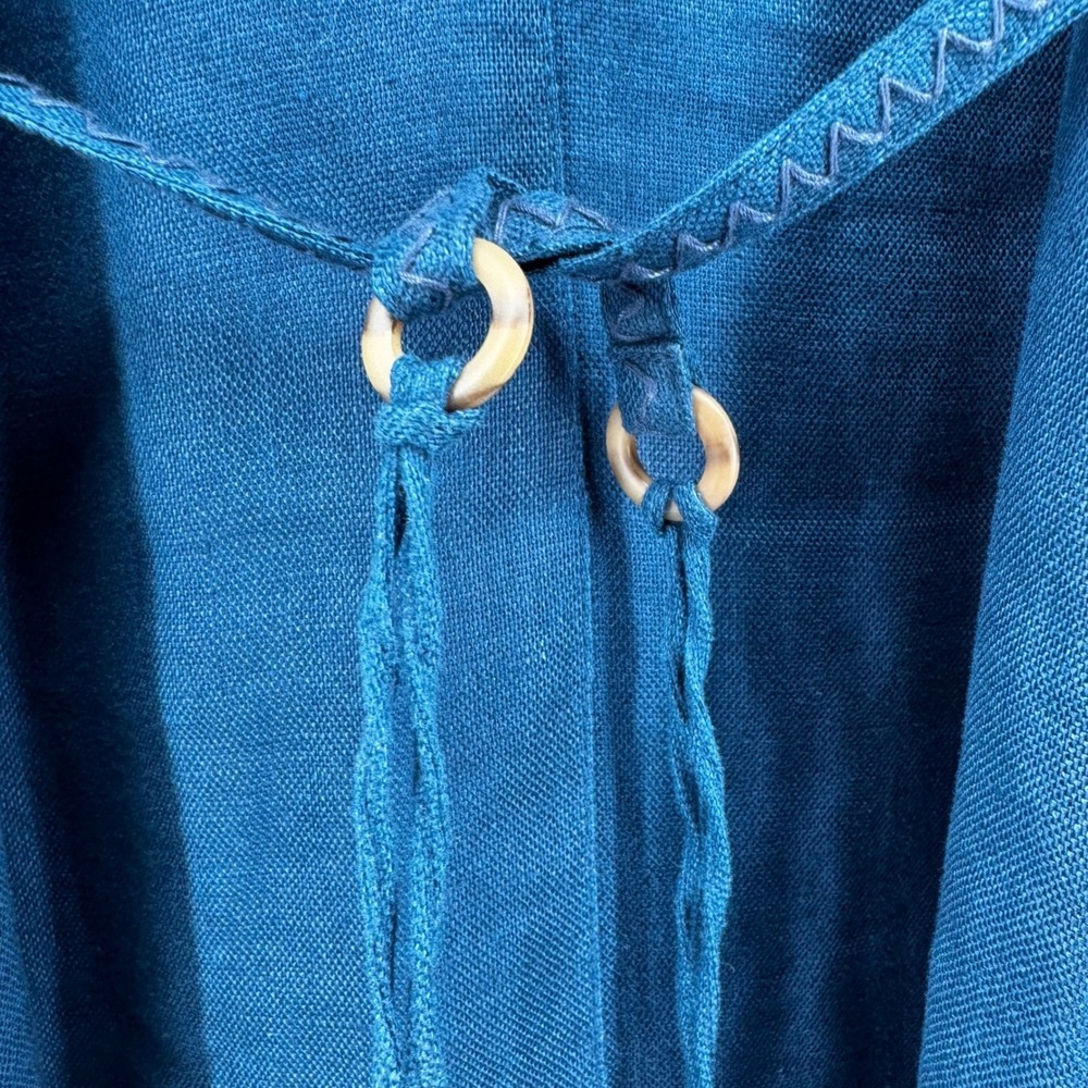 Talbots Petites Navy Blue 100% Linen Sleeveless Midi Sheath Dress Size 8P Belt - Picture 4 of 10